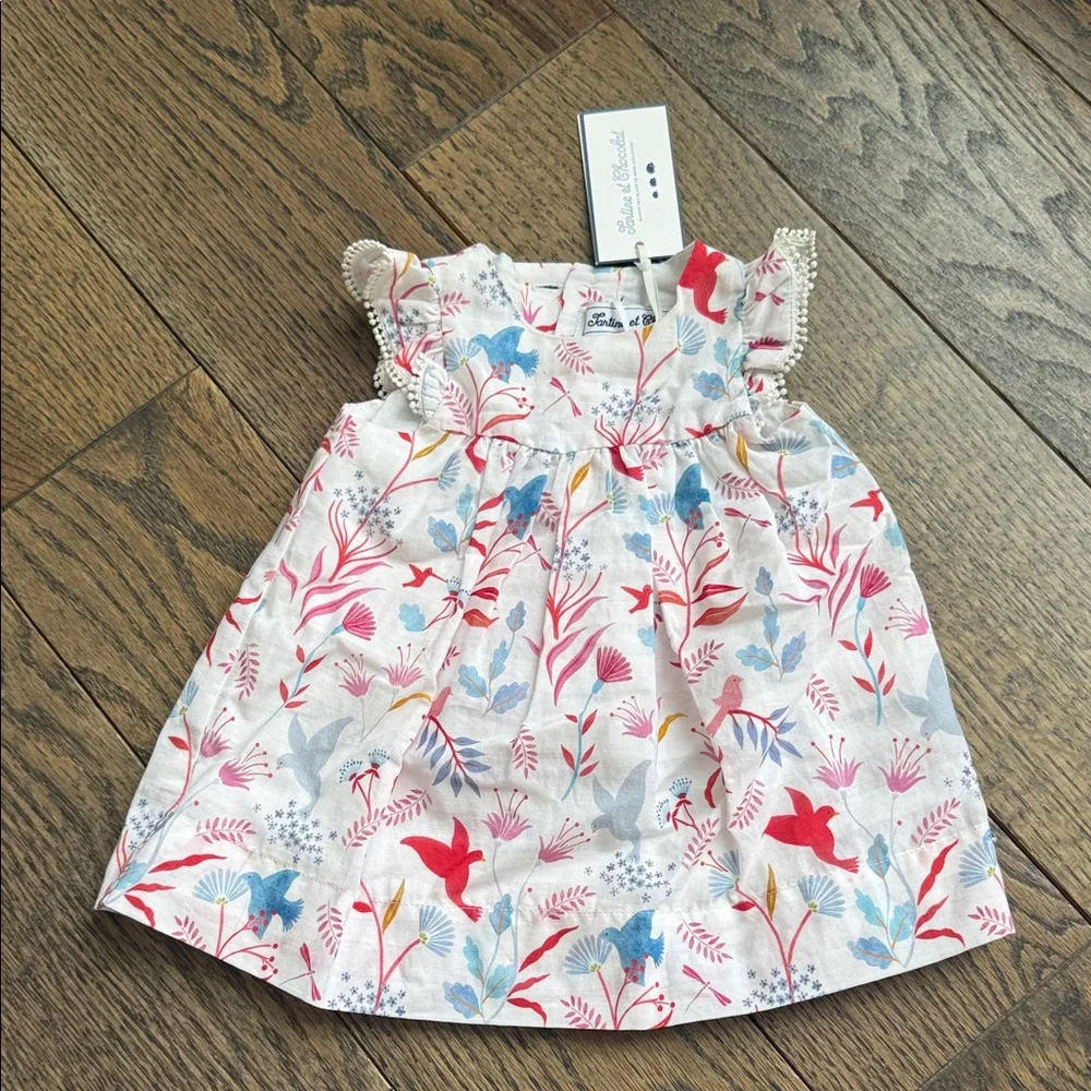 Tartine et Chocolat Baby Dress with Red and Blue Floral Design